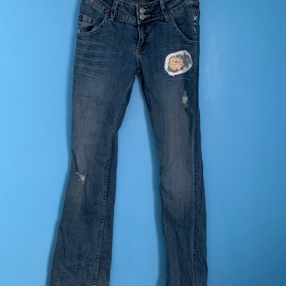VTG Hudson flare jeans distressed patches size 27